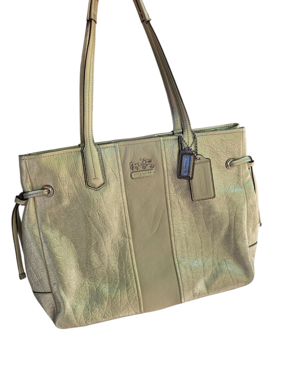 Coach Iridescent Leather Tote with Logo Tags